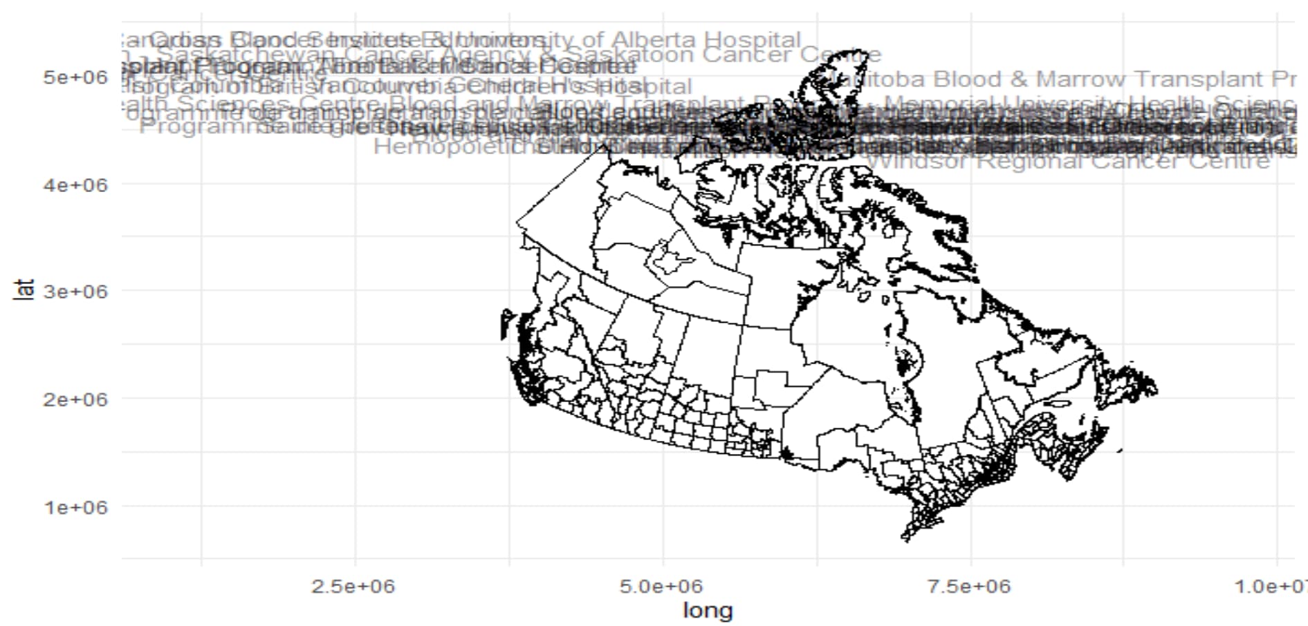 ggplot2 map of Canada with labels, shapefile issue - General